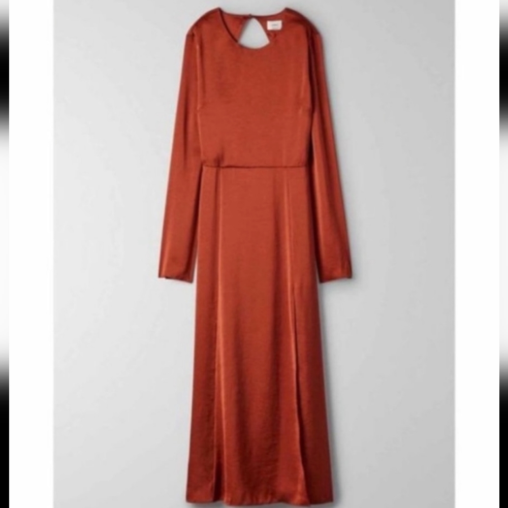 Wilfred Evora satin midi dress in rustwood